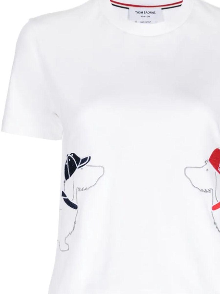 dog-embroidered cotton T-shirt