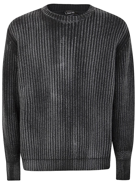 Avant Toi Tonal Effect Ribbed Round Neck Pullover In Cashmere And Wool With Cut Edges Clothing