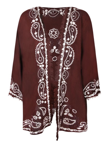 Brown Cashmere Embroidered Cardigan