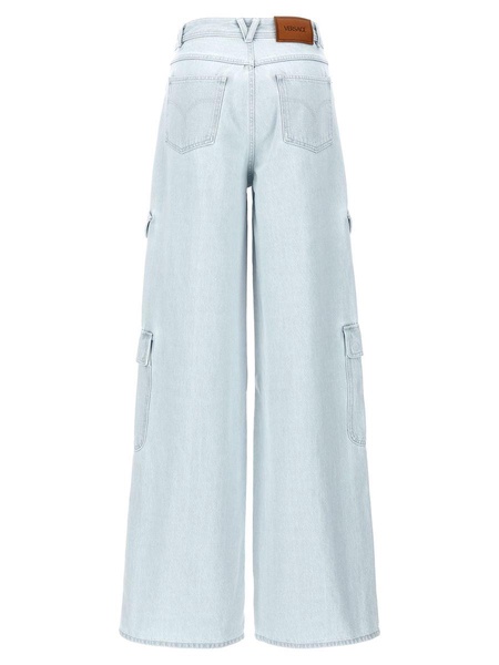 Versace Woman Light Blue Denim Cargo Jeans