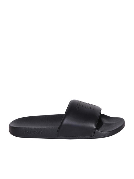 perforated-logo leather slides