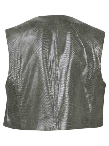 Olive Green Lizard Leather Crop Vest