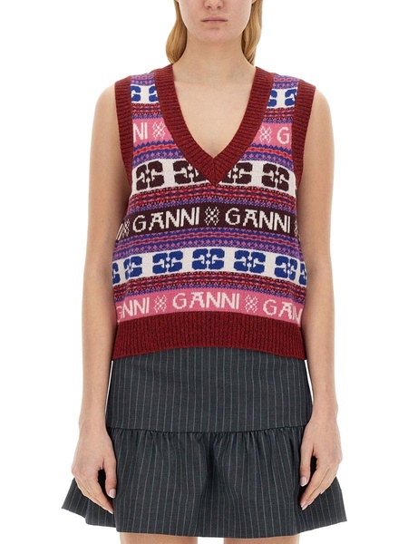 Ganni Logo Wool Mix Vest