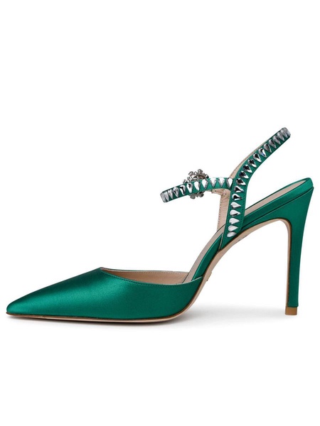 Stuart Weitzman Gemcut 100 Green Satin Sandals