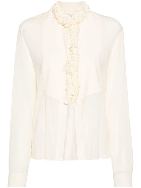 ruffle-detal semi-sheer blouse