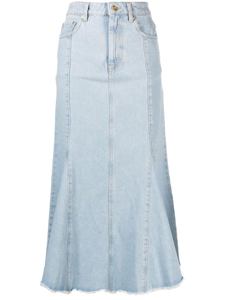 Ganni Bleach Denim Peplum Midi Skirt Clothing