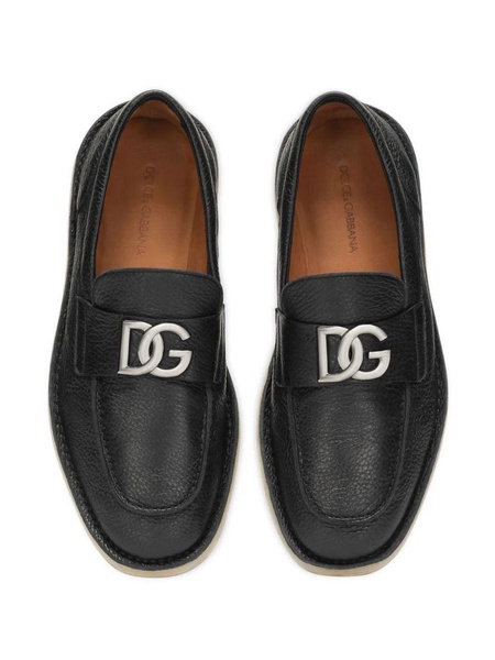 logo-plaque leather loafers