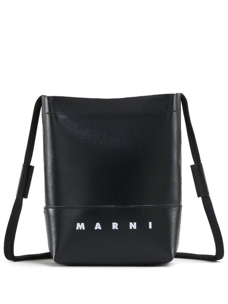 logo-print faux-leather crossbody bag