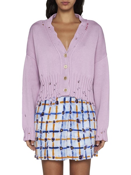 Marni Distressed Cropped Knitted Cardigan