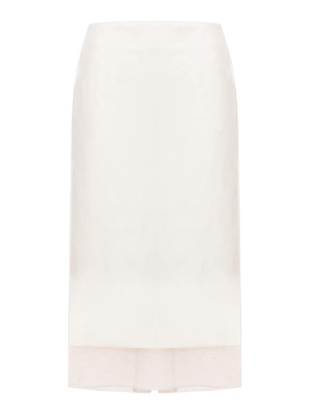 Midi White Double Layer Skirt In Cotton And Linen Woman