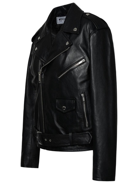 Moschino Jeans Zipped Leather Biker Jacket