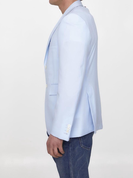 THOM BROWNE Men's Single-Breasted Wool Jacket in Light Blue for SS23