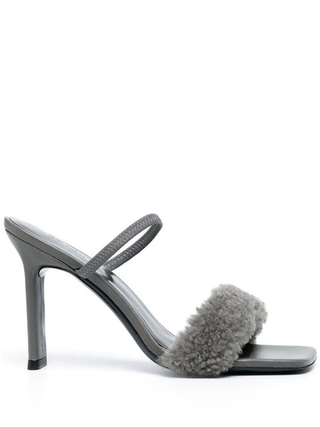 By Far Shearling Strap Open Toe Heels