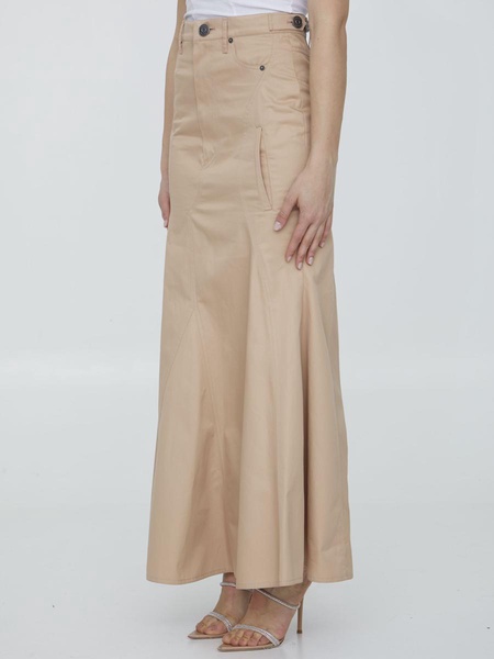 BURBERRY Cotton Gabardine High-Waisted Long Skirt - Beige