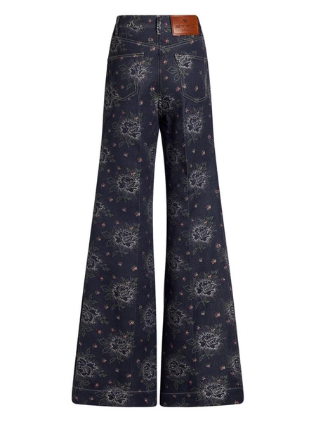 floral-jacquard flared jeans