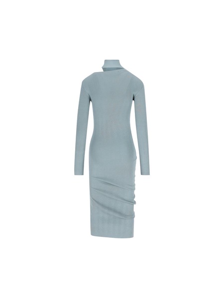 Fendi Asymmetric Cut-Out Detailed High-Neck Ribbed Dress