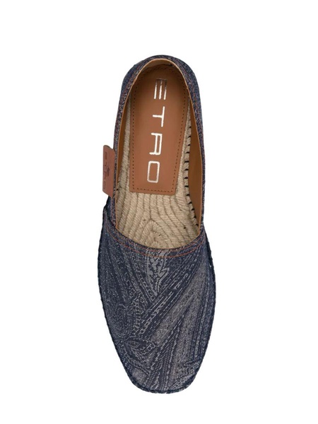 Navy Blue Espadrilles With Paisley Jacquard Motif