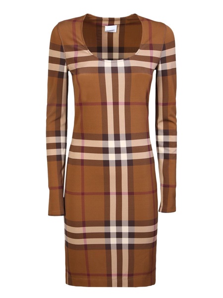 BURBERRY Exaggerated Check Print Silk Mini Dress in Brown