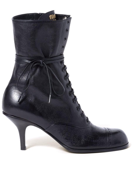 Miu Miu Stivaletti (16-2Laced-Up Leather Stiletto Boots8)