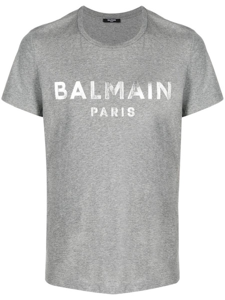 Grey Logo-Print Cotton T-Shirt