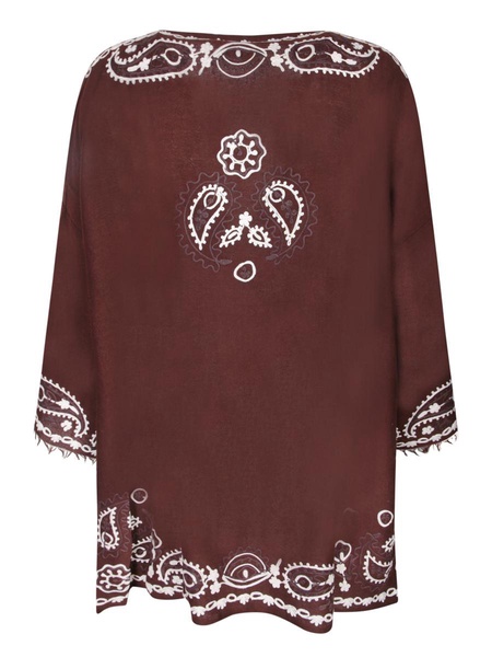 Brown Cashmere Embroidered Cardigan