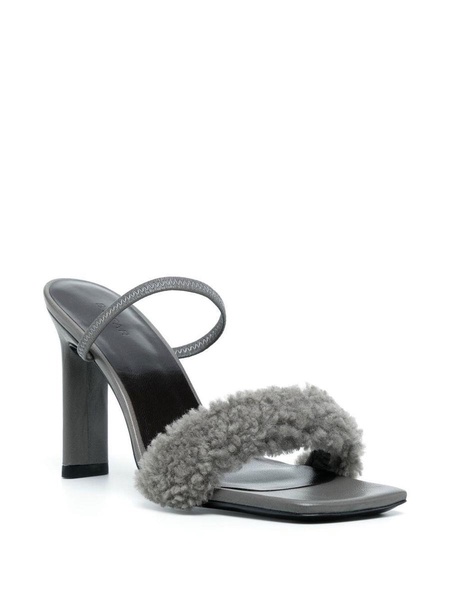 By Far Shearling Strap Open Toe Heels