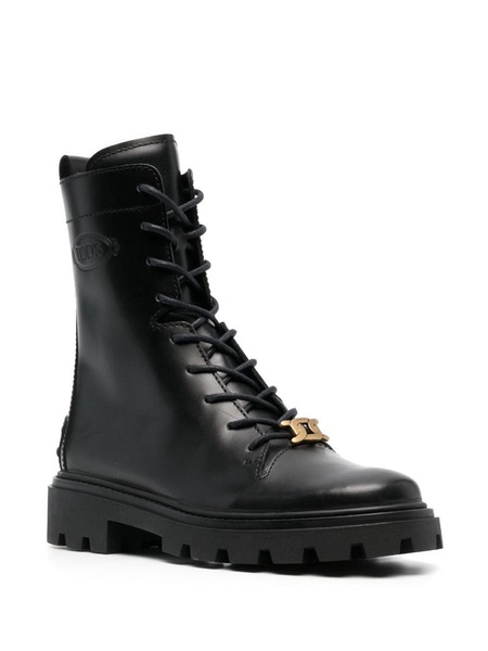 Tod'S Calf Leather Boots With Logo Plaque