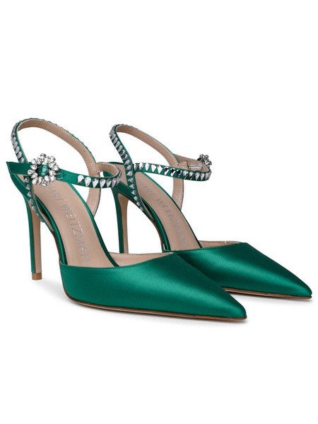 Stuart Weitzman Gemcut 100 Green Satin Sandals