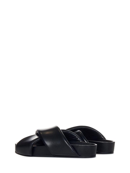 Black Sandals with Criss Cros Bands in Smooth Leather Man