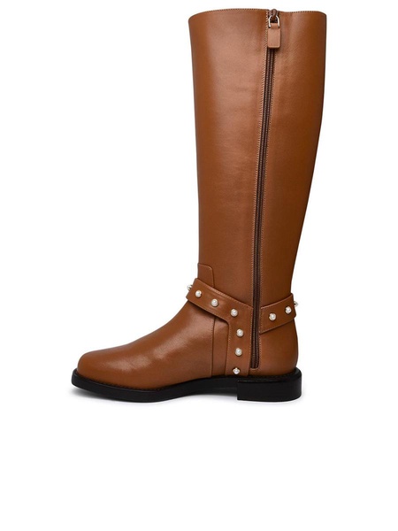 Stuart Weitzman Leather Pearl Moto Boots