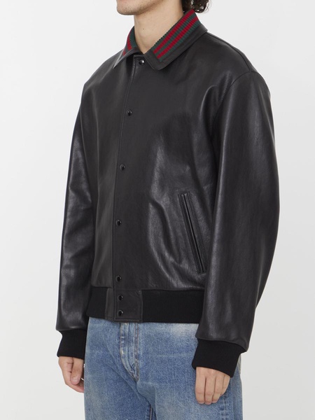 Black Leather Bomber Jacket