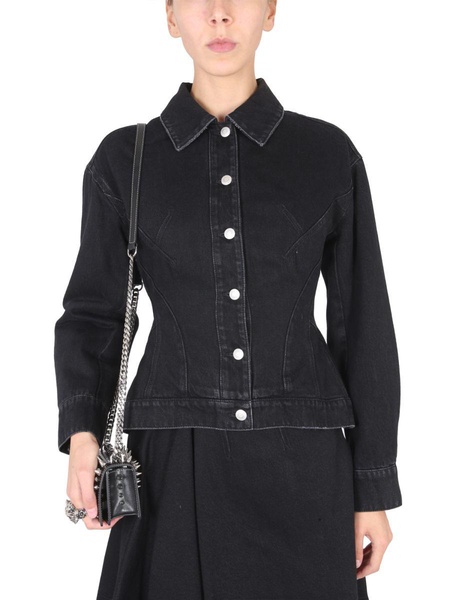 Alexander McQueen Button Up Peplum Denim Jacket