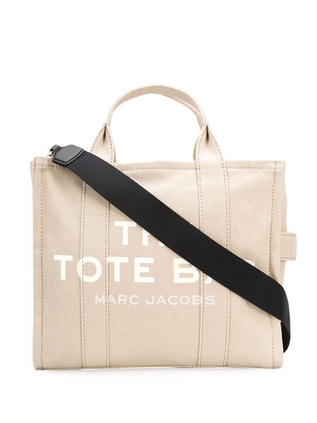 'the Small Tote' Beige Tote Bag With Logo Print In Cotton Woman