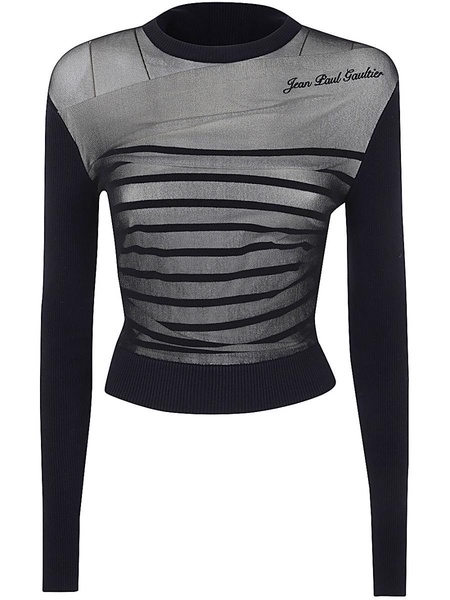 Jean Paul Gaultier Crewneck Ribbed Mariniere Pullover With Mesh Layer Clothing