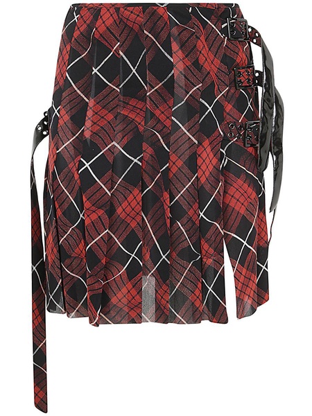 Jean Paul Gaultier Pleated Mesh Short Skirt Printed "Distorted Tartan" Clothing