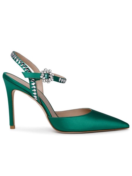 Stuart Weitzman Gemcut 100 Green Satin Sandals