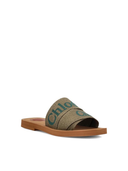 Khaki Linen Woody Slippers