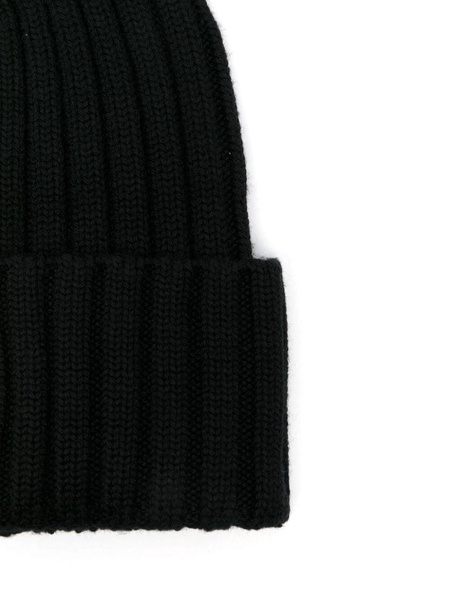 Black Wool Beanie With Logo Patch