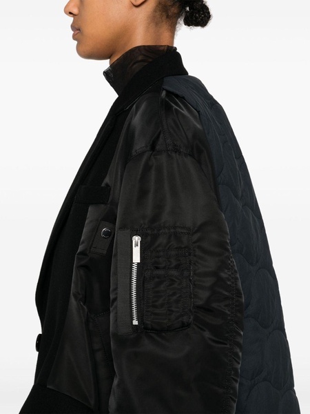 WOOL MELTON X NYLON TWILL QUILTED COAT