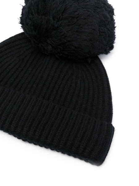 pompom-embellished wool beanie