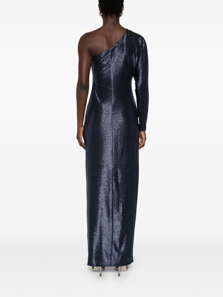 metallic one-shoulder gown