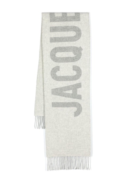 Gray Logo Jacquard Wool Scarf