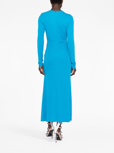 blue ruched midi dress