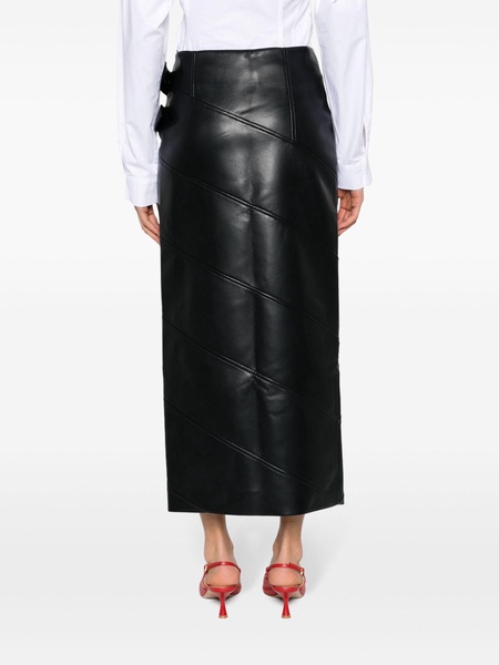 Black Wrap Faux-Leather Midi Skirt