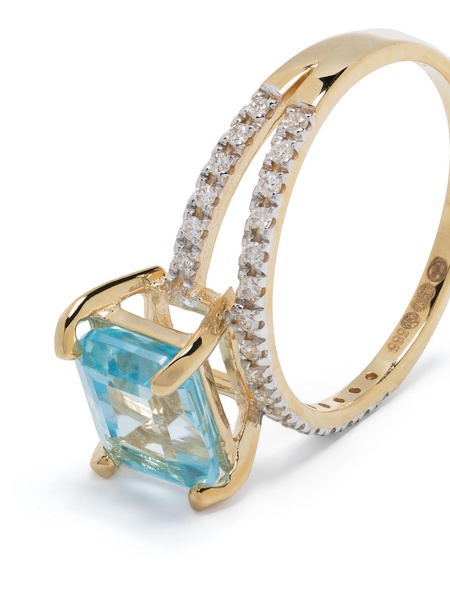 14K yellow gold Point Of Focus diamond and topaz ring