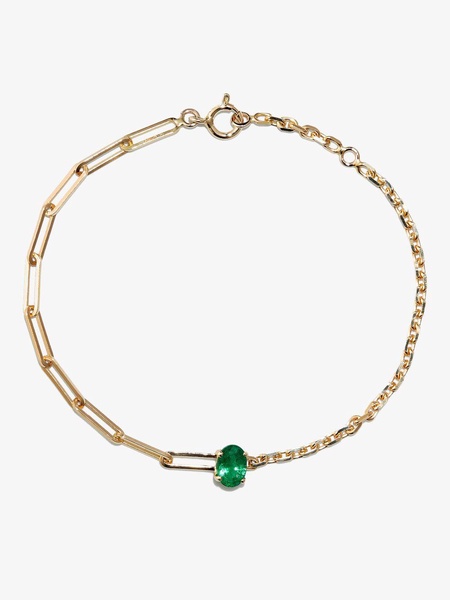 18K Yellow Gold Mixed Chain Emerald Bracelet 