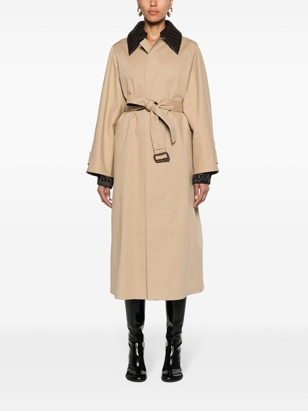 Neutral Intrecciato-Collar Maxi Trench Coat