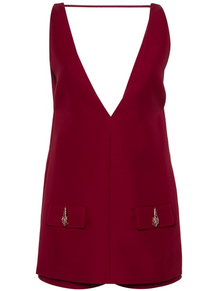 Red V-neck Twill Jumpsuit 