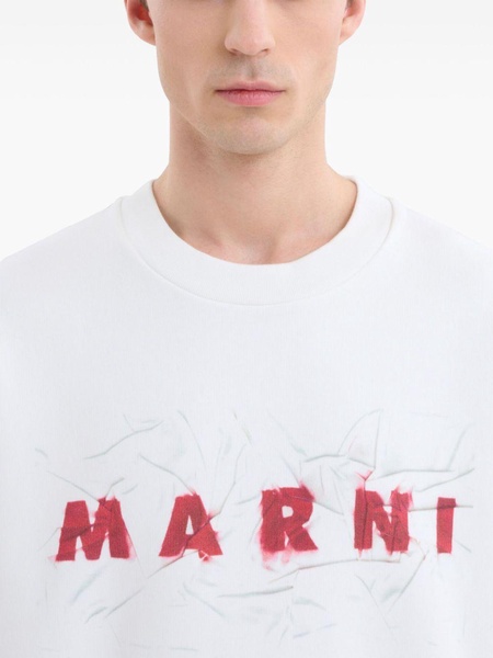 White Logo-Print Cotton Sweatshirt