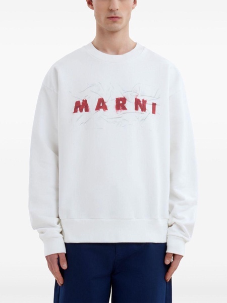 White Logo-Print Cotton Sweatshirt